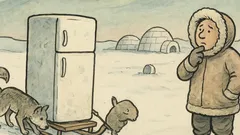 Dowcip: Eskimos ciągnie lodówkę na sankach
